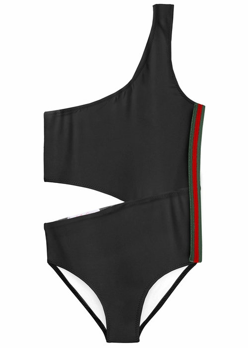 Black Side Cut Swimsuit with Stripe