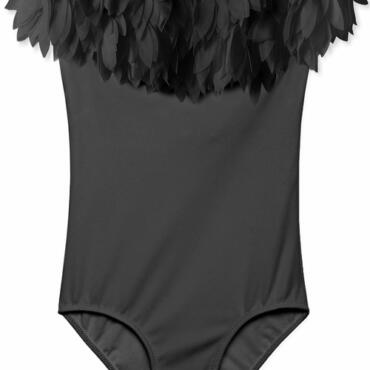 Black Draped Swimsuit with Black Petals