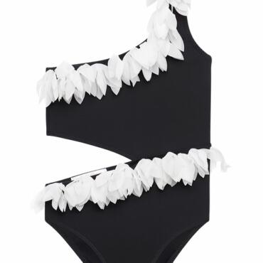 Black Side Cut Swimsuit with Petals