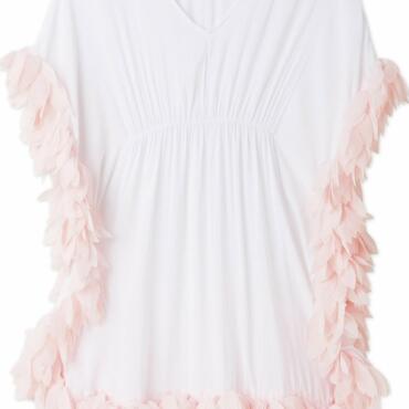 Cover-up Poncho White with Pink Petals