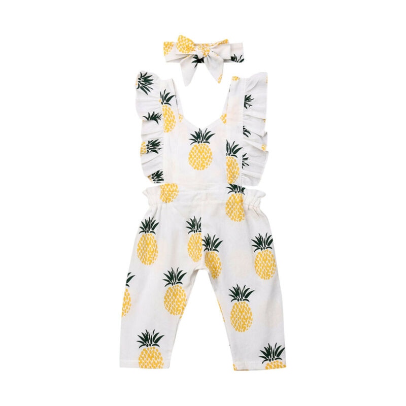 Pineapple Romper Sleeveless Ruffle Romper Jumpsuit Summer Outfit Set