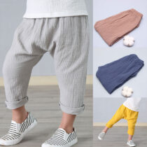 New 2-7y 2022 Summer Solid Color Linen Pleated Children Ankle-length Pants for Baby Boys Pants Harem Pants for Kids Child