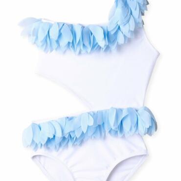 White Side Cutout Swimsuit with Petals