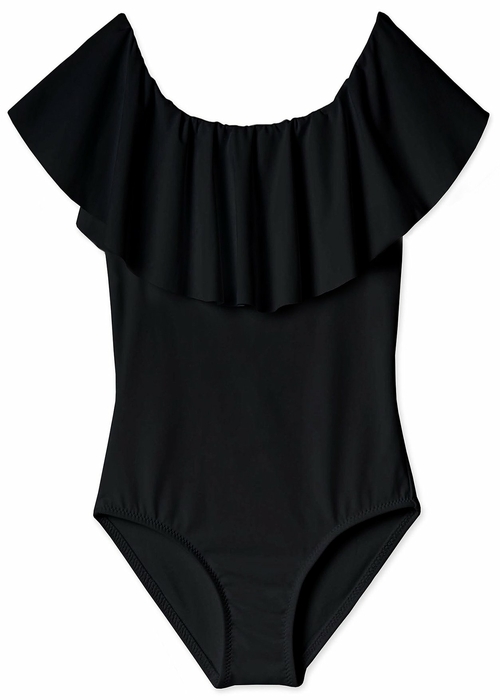 Black Draped Swimsuit for Girls