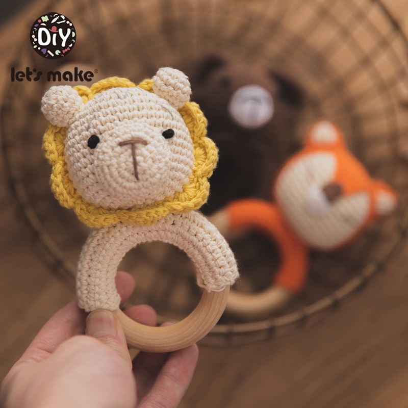 BPA Free Crochet Wooden Ring Baby Teether