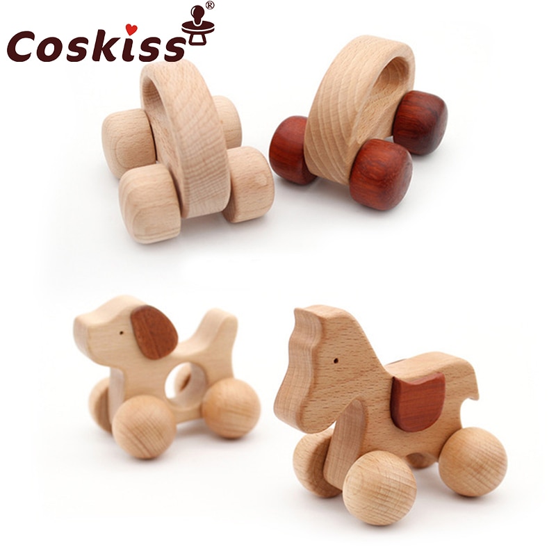 Wooden Rattle Car Teether Eco-Friendly Teething Chew Toys