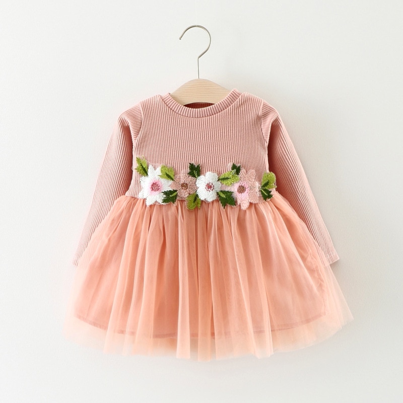 Fantasy Princess Lace Dress Long Sleeve With Flower Dress For Girl Baby