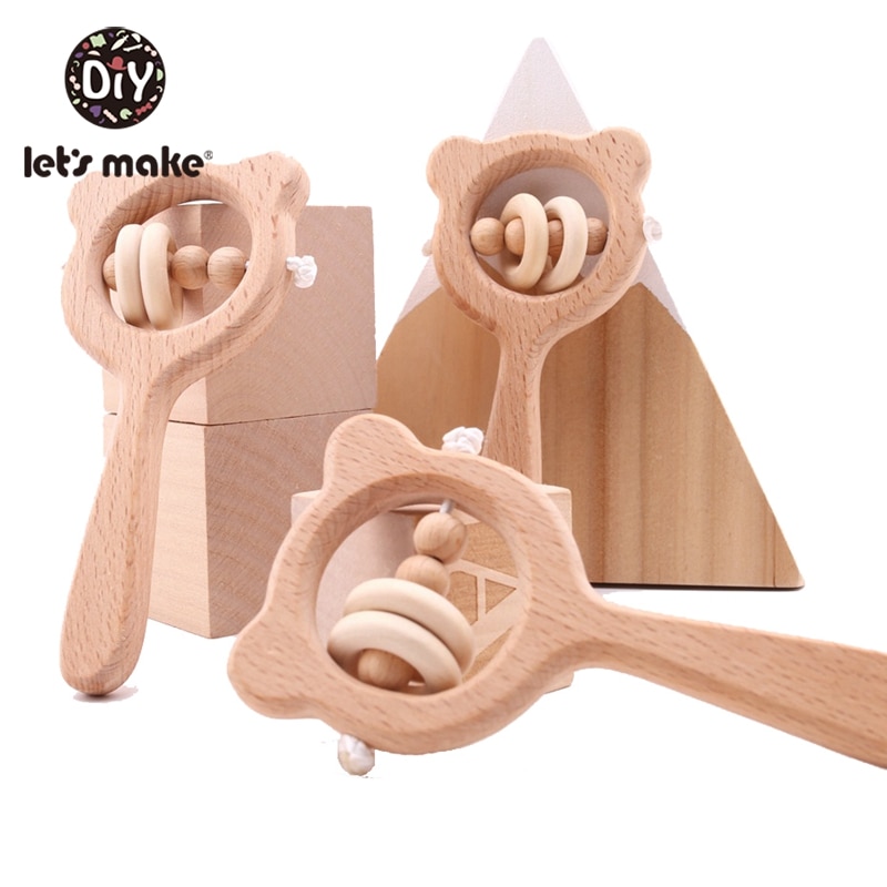 Teething Wooden Ring Baby Rattles Play Gym Montessori Toy