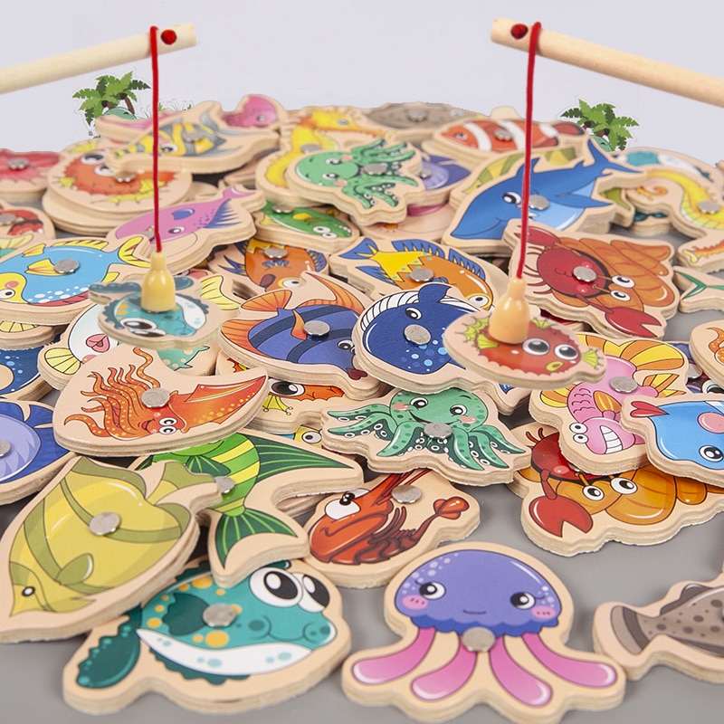 Montessori Wooden Magnetic Fishing Toys